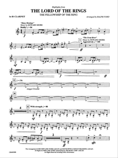 The Lord of the Rings: The Fellowship of the Ring, Highlights from: 1st B-flat Clarinet