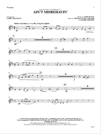 Ain't Misbehavin' (from the musical Ain't Misbehavin'): 1st B-flat Trumpet
