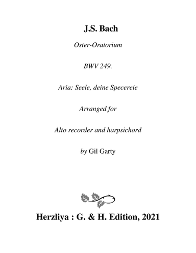 Seele, deine Specereie from Oster-Oratorium BWV 249 (arrangement for alto recorder and harpsichord
