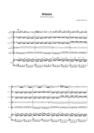 Largo from Winter by Vivaldi for Sax Quintet and Piano with Chords