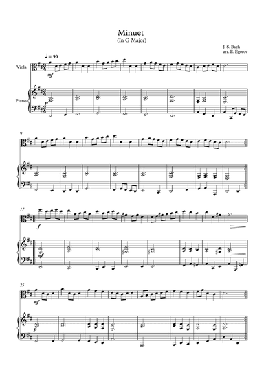 Minuet (In G Major), Johann Sebastian Bach, For Viola & Piano