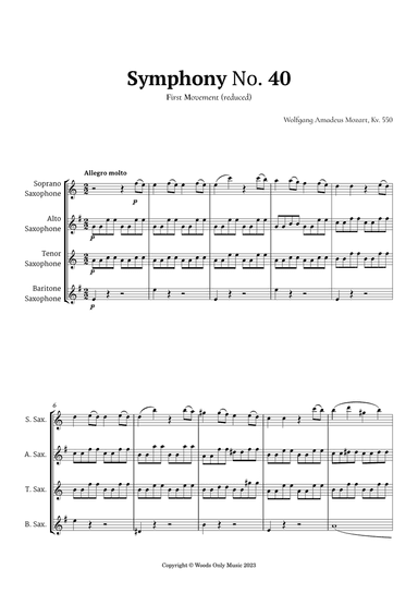 Symphony No. 40 by Mozart for Saxophone Quartet