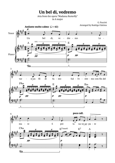 Un Bel Di Vedremo (from Madama Butterfly) - for Tenor - in A major