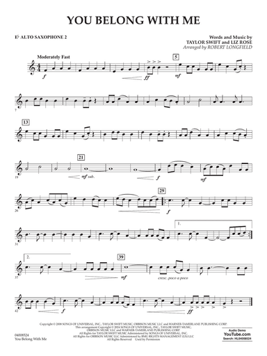 You Belong With Me (arr. Robert Longfield) - Eb Alto Saxophone 2