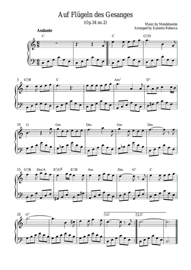 Auf Flügeln des Gesanges (On Wings of Song, Op.34 no.2)