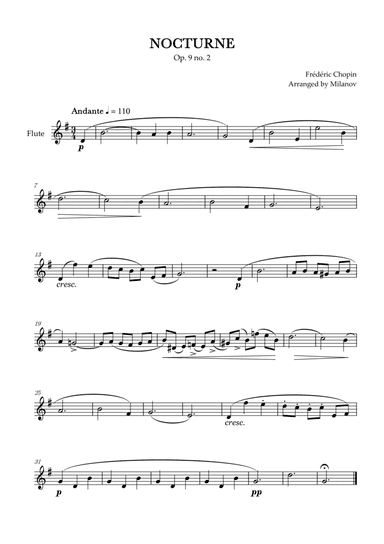Chopin Nocturne op. 9 no. 2 | Flute | G Major | Easy beginner