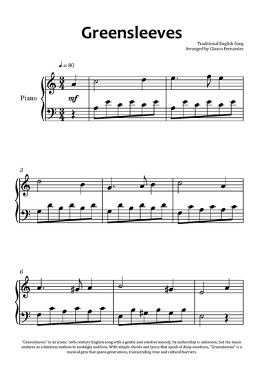 Greensleeves - Easy Piano