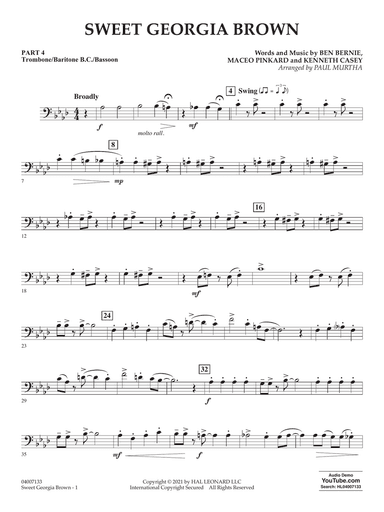 Sweet Georgia Brown (arr. Paul Murtha) - Pt.4 - Trombone/Bar. B.C./Bsn.