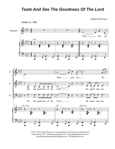 Taste And See The Goodness Of The Lord (SAB)