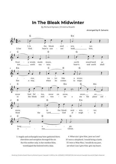 In The Bleak Midwinter (Key of G Major)