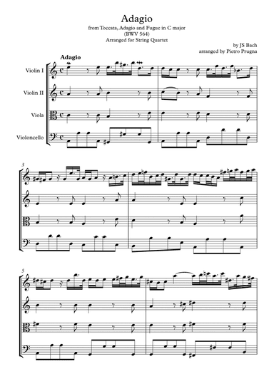 Adagio (from Toccata, Adagio and Fugue in C major) (BWV 564) by JS Bach - String Quartet arrangement