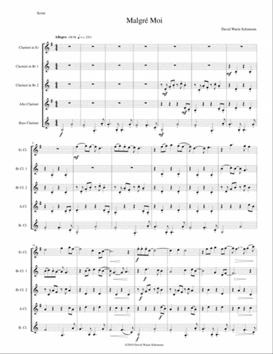 Malgré Moi for clarinet quintet (E flat, 2 B flats, alto and bass)