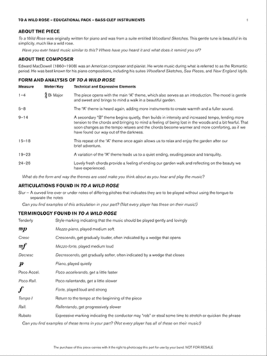 To a Wild Rose (from Woodland Sketches, Op. 51): Bass Clef Educational Pack