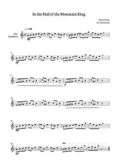 In The Hall of The Mountain King for Alto Sax