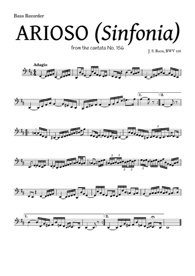ARIOSO, by J. S. Bach (sinfonia) - for Bass Recorder and accompaniment