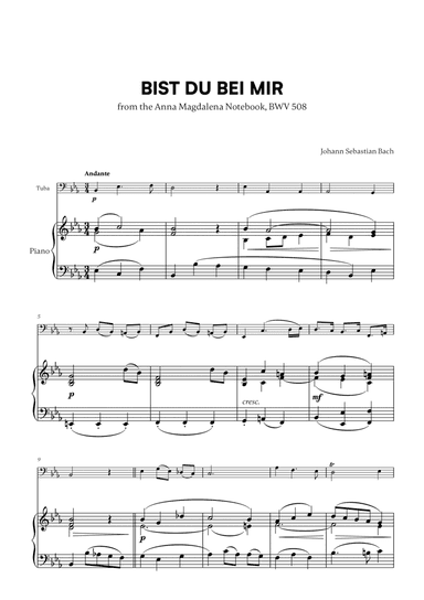 Bist du bei Mir (BWV 508) (for Tuba and Piano)