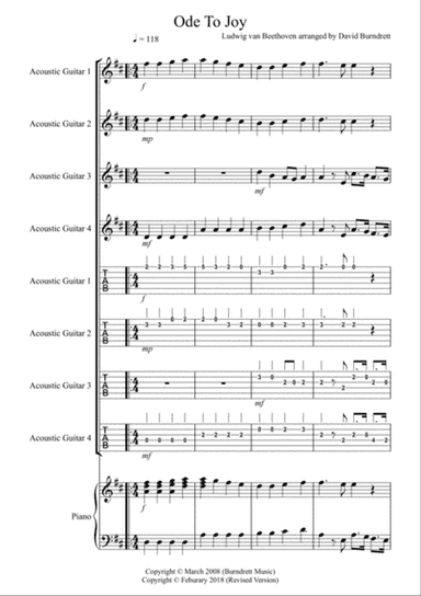 Ode To Joy for Guitar Quartet