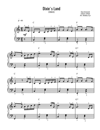 Dixie's Land (Easy Piano Solo)