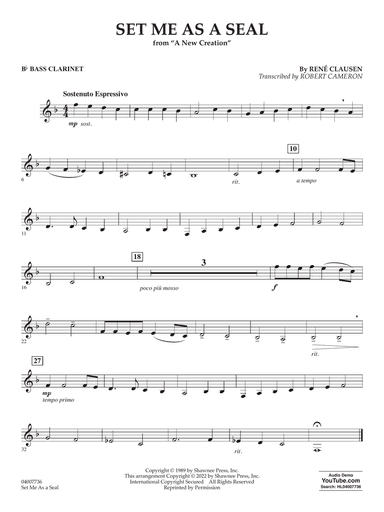 Set Me as a Seal (arr. Robert C. Cameron) - Bb Bass Clarinet