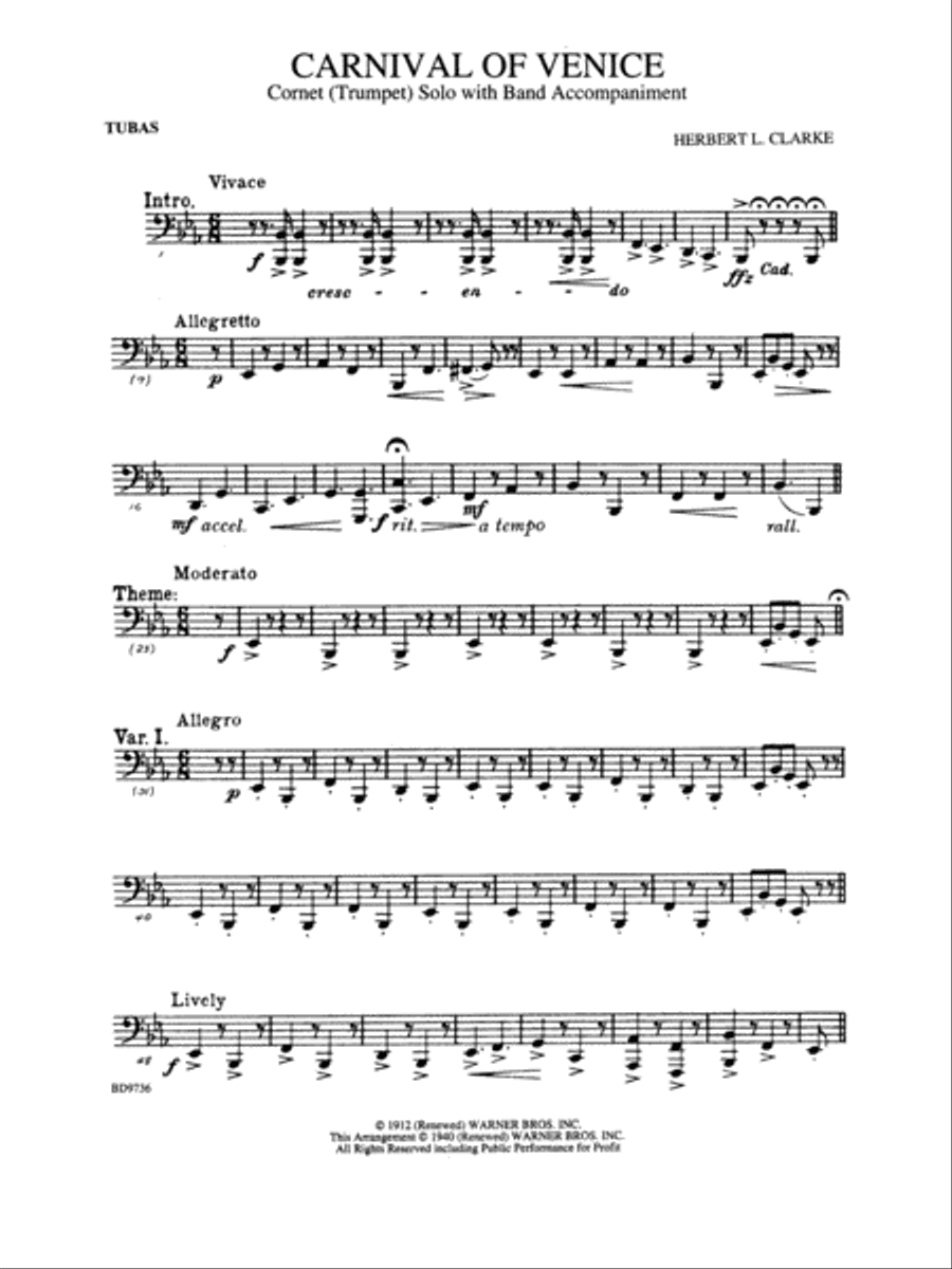 Carnival of Venice (Cornet (Trumpet) Solo with Band Accompaniment): Tuba