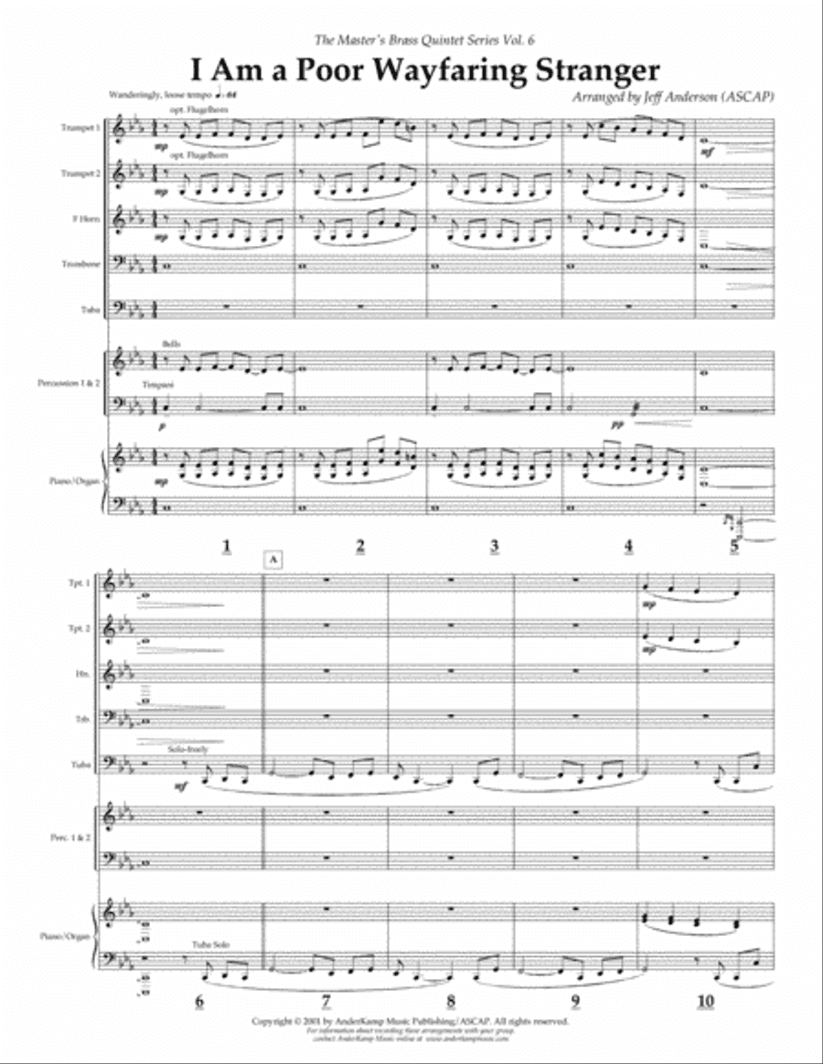 I Am a Poor Wayfaring Stranger for Brass Quintet