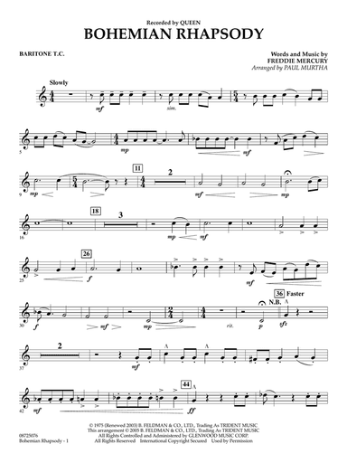 Bohemian Rhapsody (arr. Paul Murtha) - Baritone T.C.