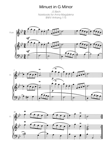 Minuet in G minor BWV Anh. 115 - Bach - Flute