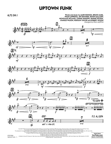 Uptown Funk (feat. Bruno Mars) (arr. Paul Murtha) - Alto Sax 1