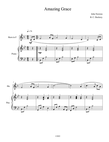 Amazing Grace (Solo French Horn with Piano Accompaniment)