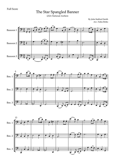 The Star Spangled Banner (USA National Anthem) for Bassoon Trio