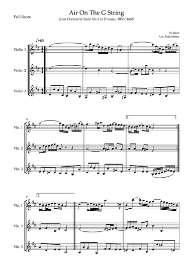 Air On The G String (J.S. Bach) for Violin Trio