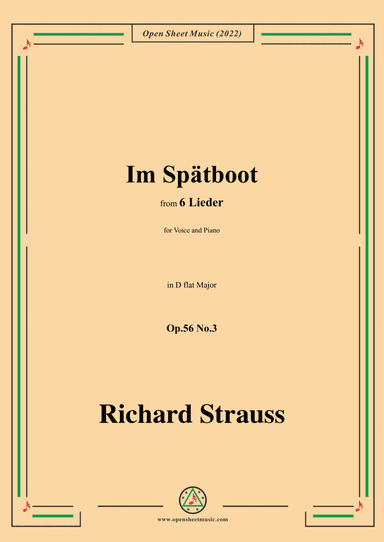 Richard Strauss-Im Spätboot,in D flat Major,Op.56 No.3,for Voice and Piano