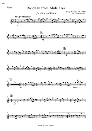 Rondeau from Abdelazer - Flute and Piano (Individual Parts)