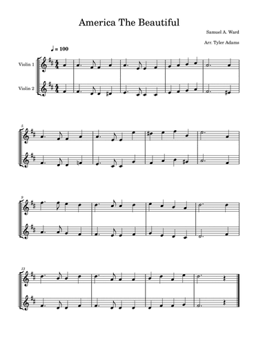America The Beautiful (Easy Violin Duet)