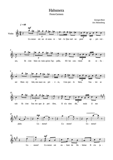 Habanera from Carmen for Violin