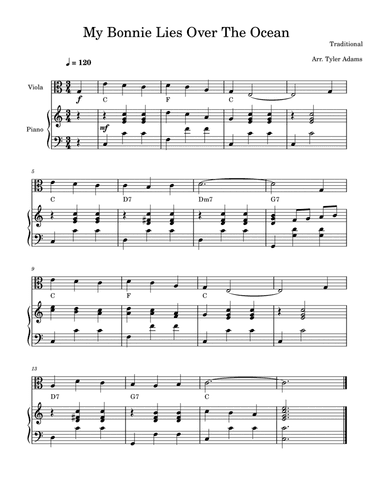 My Bonnie Lies Over The Ocean (Easy Viola)