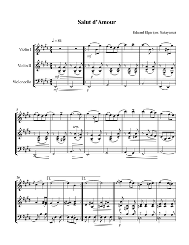 Salut d'Amour arr. for String Trio