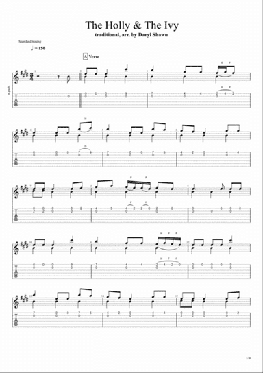 The Holly and the Ivy (traditional), for solo fingerstyle guitar