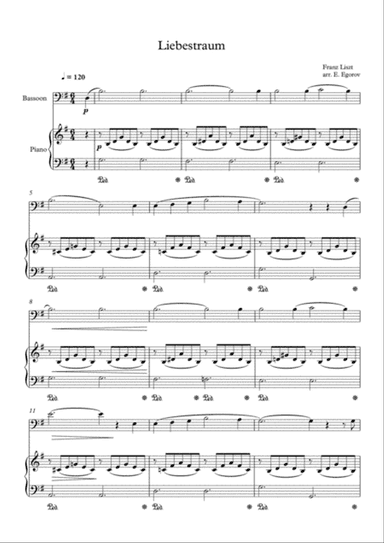 Liebestraum (Dream Of Love), Franz Liszt, For Bassoon & Piano