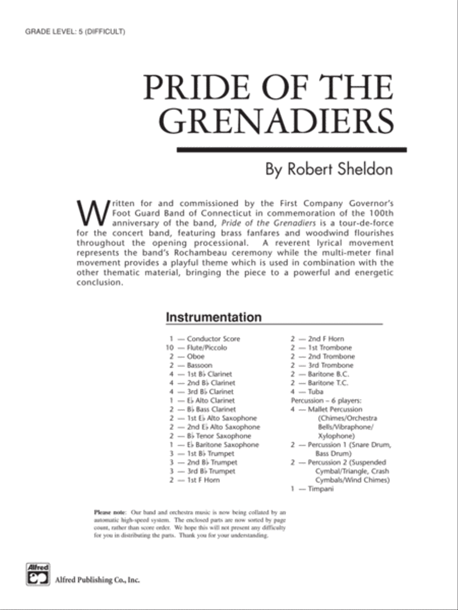 Pride of the Grenadiers: Score