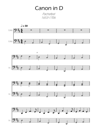 Canon in D Easy Cello Duet