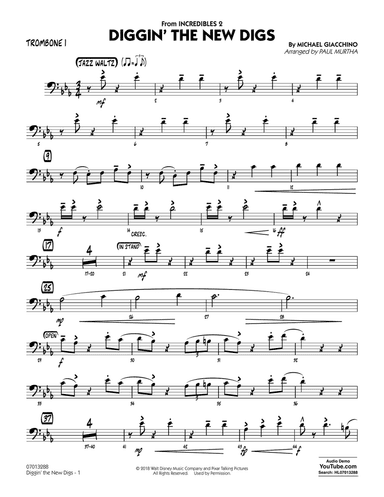 Diggin' the New Digs (from Incredibles 2) (arr. Paul Murtha) - Trombone 1