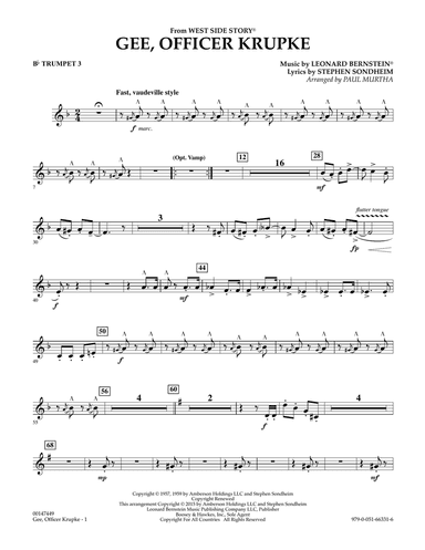 Gee, Officer Krupke (from West Side Story) (arr. Paul Murtha) - Bb Trumpet 3