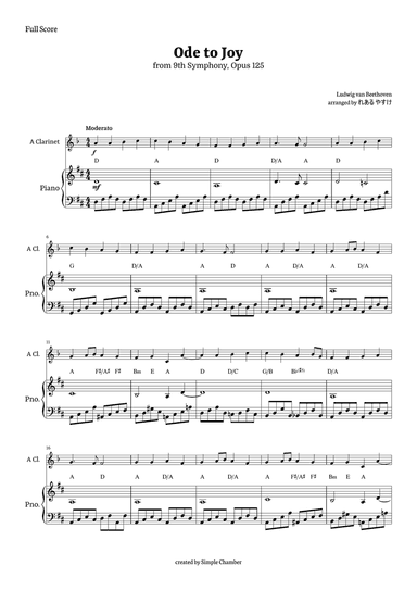 Ode to Joy for A Clarinet with Piano by Beethoven Opus 125