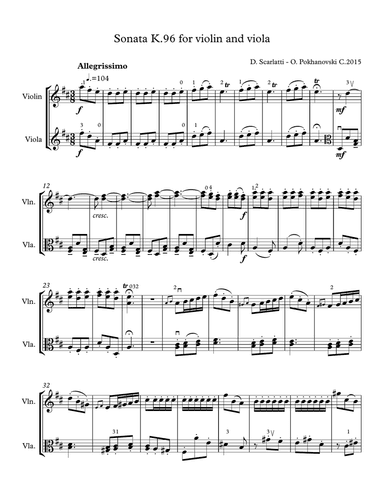 D. Scarlatti Sonata in D K.96 for violin and viola