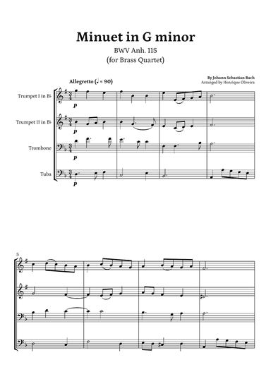 Minuet in G minor, BWV Anh. 115 (Brass Quartet) - J. S. Bach