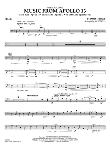 Music from Apollo 13 (arr. John Moss) - Cello