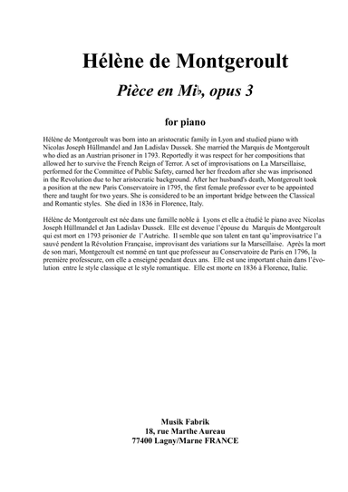 Hélène de Montgeroult : Piece in Eb Major, Opus 3