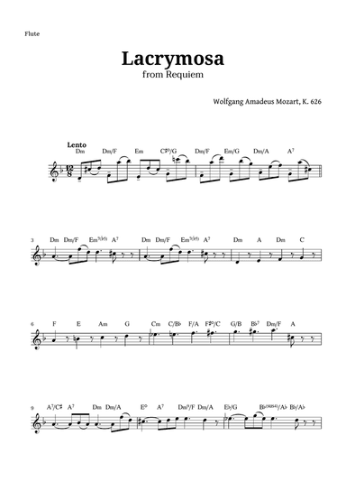 Lacrymosa from Requiem by Mozart for Flute