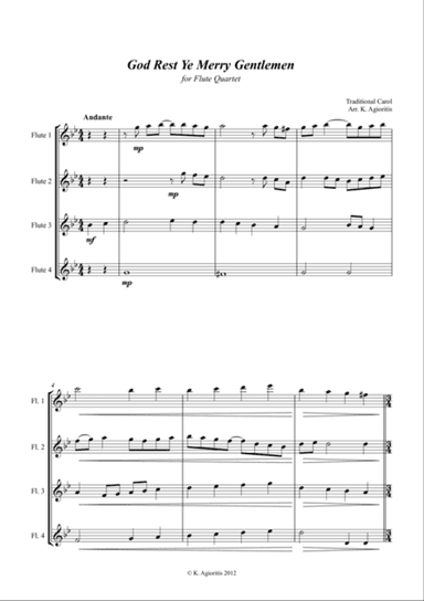 God Rest Ye Merry Gentlemen - Jazz Carol for Flute Quartet